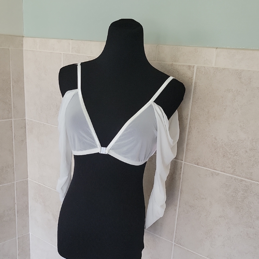 Sleevey Wonders White Sheer Off-Shoulder Top